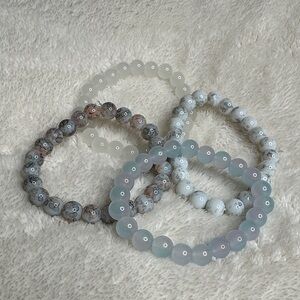 Bohemian Natural Stone Beads & Glass Beads Handmade Bracelet Set of 4 Grey Pink